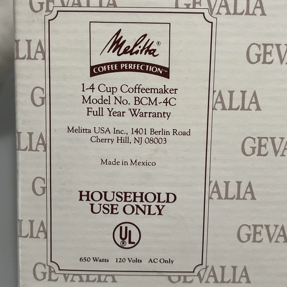 Vintage Melitta Gevalia Kaffe 4-Cup Coffee Maker White BCM-4C Machine Open Box